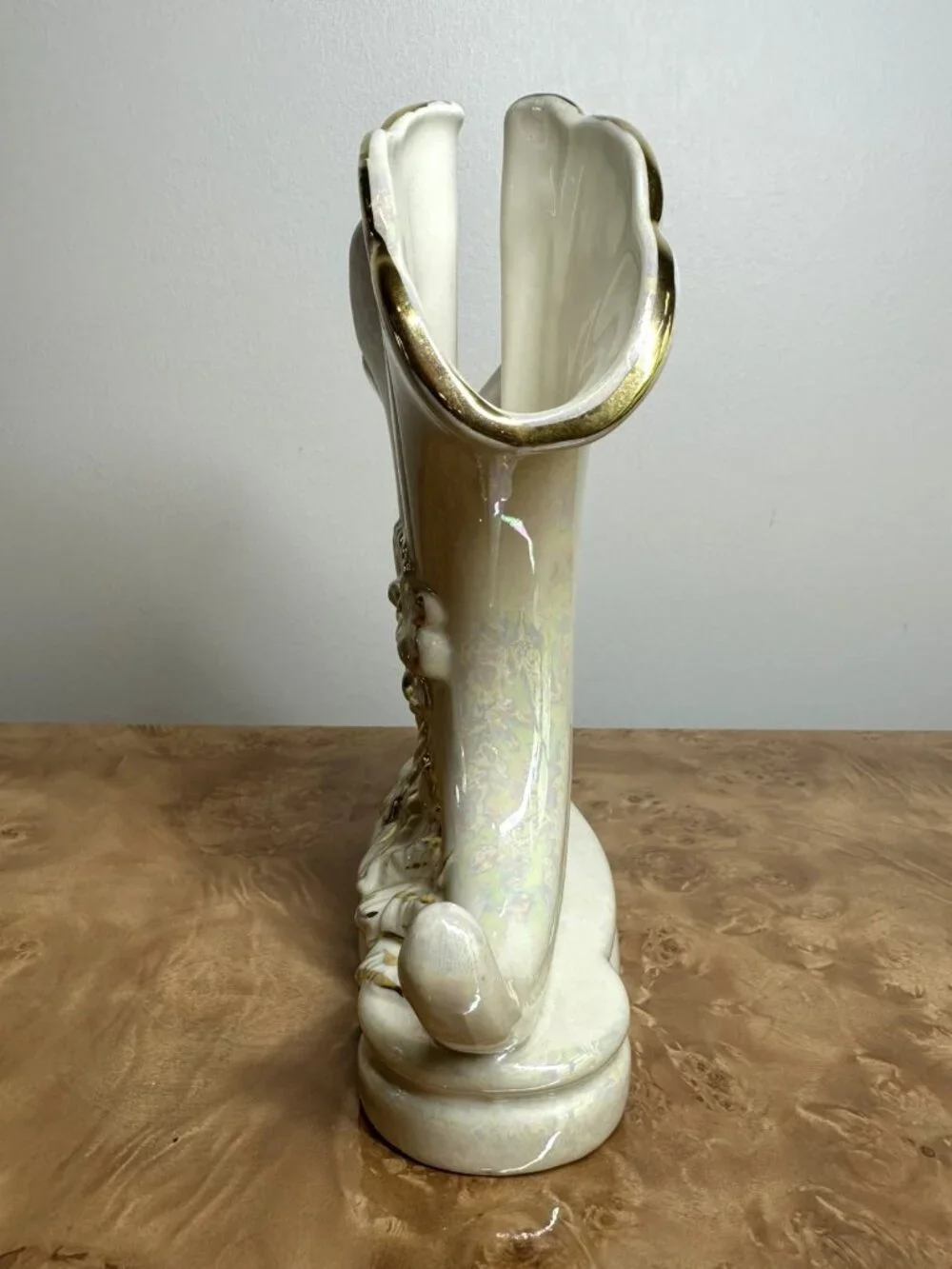 Vintage 22K Gold USA Lustreware Ceramic Lily Vase Iridescent Floral MCM